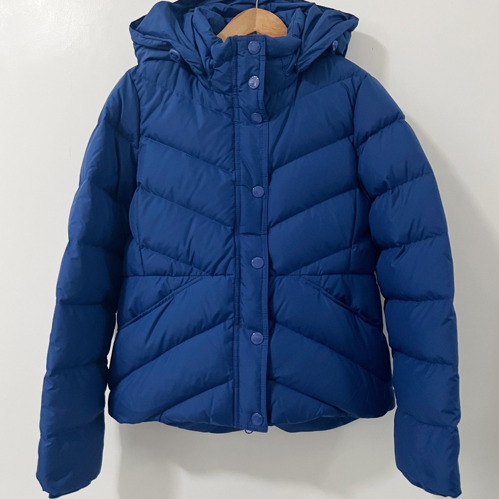 J.Crew Womens Blue Sherpa Lined Down Puffer Jacket Hooded Coat Medium New